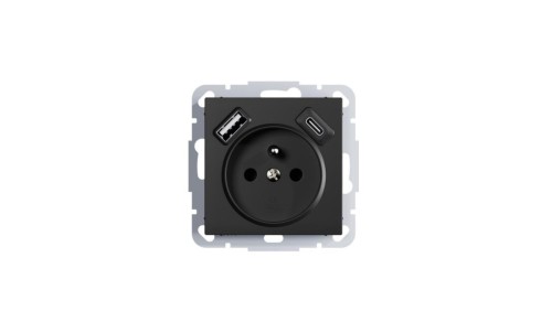 SANTRA gniazdo 2P+Z 2xUSB A+C zasilające bez ramki podtynkowe czarny 4192-19