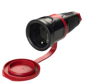 Gniazdo przenośne gumowe z zatyczką 16A 2P+Z Schuko 230V IP54 czarno-czerwone TAURUS2 PCE 2511-SR