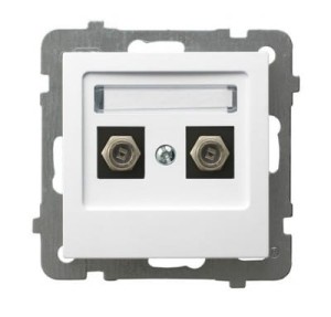 As biały p/t gniazdo antenowe typu F podwójne bez ramki