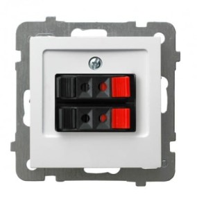 As biały p/t gniazdo głośnikowe podwójne bez ramki