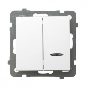 As biały p/t łącznik dwugrupowy świecznikowy z podświetleniem bez ramki