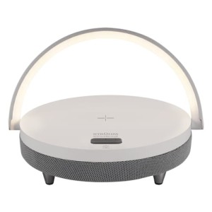 Lampka biurkowa LED z ładowarką indukcyjną, regulacją światła, włącznikiem dotykowym i głośnikiem Bluetooth biała SATURN SPEAKER Ideus 03864