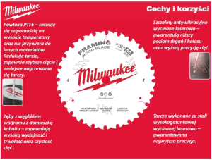 MILWAUKEE PIŁA TARCZOWA 190x30x1,6x24ATB ATB CSB P W - DREWNO - SZYBKIE CIĘCIE 4932471300