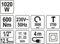 YATO KLUCZ ELEKTRYCZNY UDAROWY 1020W 1/2" 600Nm