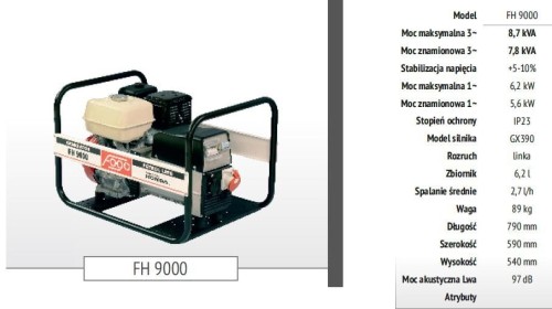 FOGO GENERATOR PRĄDOTWÓRCZY PRZENOŚNY FH 9000 400V - 7,0kW  / 230V - 5,6kW