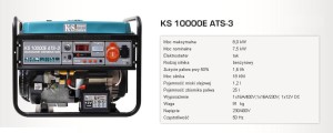 KS GENERATOR BENZYNOWY KS 10000E-3 ATS 7,5kW 230/400V, ROZRUCH ELEKTRYCZNY.