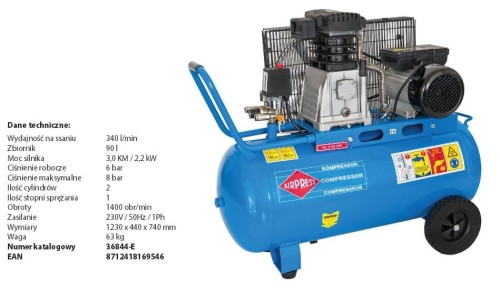 AIRPRESS KOMPRESOR OLEJOWY DWUTOŁOKOWY HL 340/90