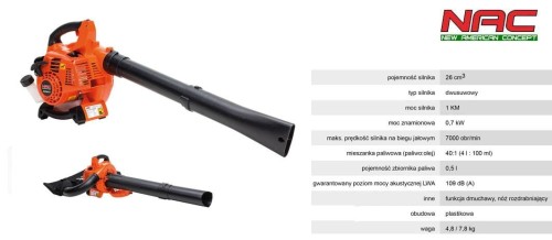 NAC DMUCHAWA / ODKURZACZ LIŚCI SPALINOWY 26cc 1,02Nm