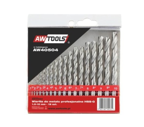 AWTOOLS WIERTŁA DO METALU HSS-G KOMPLET 19elem. /1,0-10,0mm/