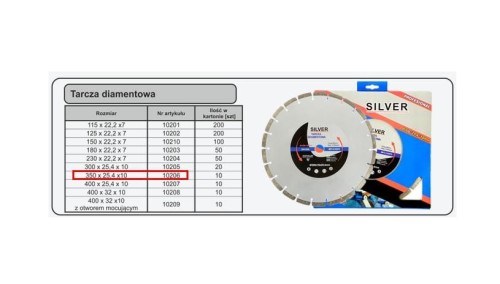 SILVER TARCZA DIAMENTOWA 350 x 10 x 25,4/22,2mm SEGMENTOWA