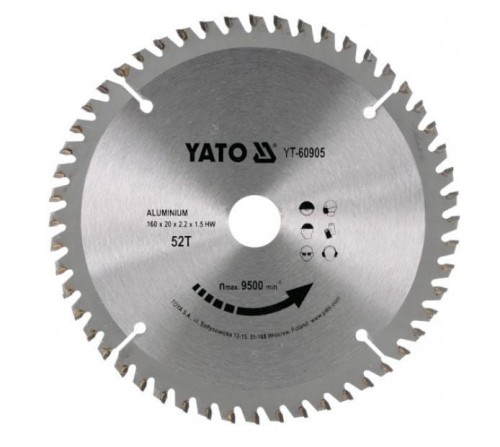 YATO PIŁA TARCZOWA DO ALUMINIUM 180 x 20mm 60-ZĘBÓW  60907