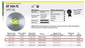 KLINGSPOR TARCZA DIAMENTOWA PEŁNA 125mm x 1,4mm x 22,2mm DT900FL GRES, SPECIAL,SUCHO, MOKRO