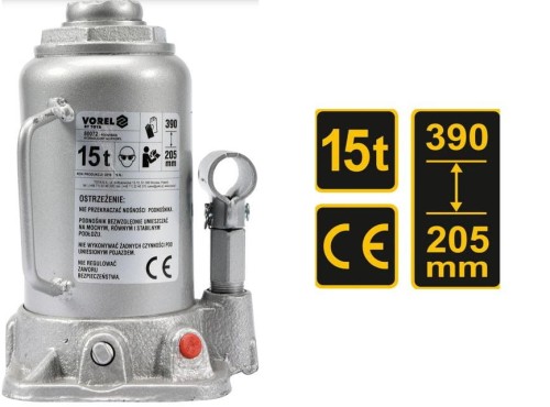 VOREL DŹWIGNIK TŁOKOWY HYDRAULICZNY 15T 205-390mm   80072