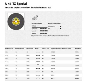 K.TARCZA MET 125mm x 1,6mm x 22,2mm  A46 TZ Special