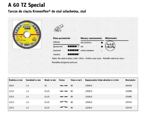 K.TARCZA MET 115mm x 1,0mm 22,2mm  A60 TZ Special