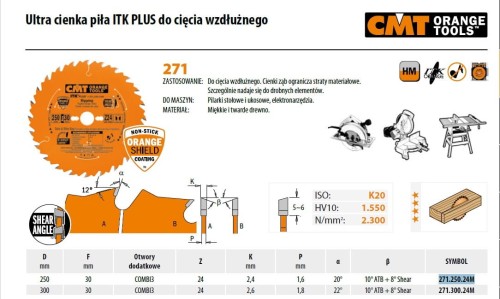 CMT PIŁA ITK D=250 F=30  Z=24N K=2,4/1,6
