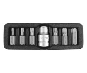 YATO KOŃCÓWKI TORX  7cz.  0416 T25 - T55 + ADAPTER, Z OTWOREM