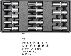 YATO WKŁADKA DO SZUFLADY KLUCZE NASADOWE DŁUGIE 1/2" 14cz. 8-21mm  5539