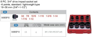 KING TONY ZESTAW NASADEK UDAROWYCH 3/4"  8cz. KR. 6K. CALOWE 3/4-1.1/2".........