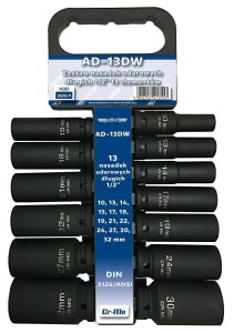 ADLER NASADKI UDAROWE DŁUGIE 13szt.1/2" AD-13DW 10-32mm /WIESZAK