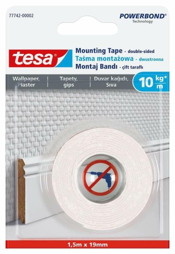 TESA TAŚMA DWUSTRONNA POWERBOND 5m x 19mm NA TAPETY I TYNK