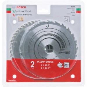 BOSCH PIŁA DWUPAK 190x30x48z OPTI.WOOD x2,6/1,6 + SPEED.WOOD 190x30x24z x2,4/1,8%%%