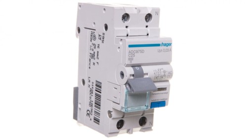 Wyłącznik różnicowo-nadprądowy RCBO 2P C25A 0,03A Typ AC ADC975D
