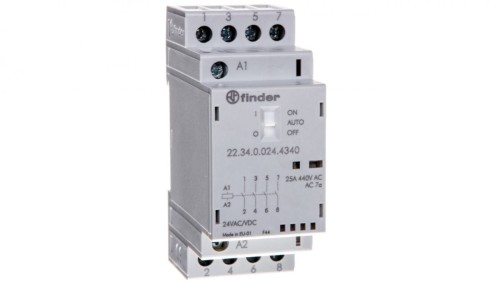 Stycznik modułowy 4Z 25A 24V AC/DC funkcja Auto-On-Off, wskaźnik zadziałania + LED, 35mm 22.34.0.024.4340