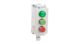 Kaseta sterownicza 3-otworowa zielony/czerwony/lampka zielona 230V IP65 1x dławik M20 szara ST22K3\06-1