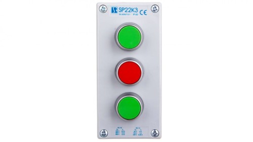 Kaseta sterownicza 3-otworowa 2xzielony/czerwony 2Z 1R IP65 1x membrana M20 szara SP22K3\02-2