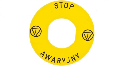 Tabliczka opisowa żółta okrągła fi60 STOP AWARYJNY ZBY9PL30