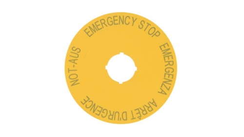 Tabliczka opisowa żółta okrągła fi90 EMERGENCY STOP M22-XAK1 216465