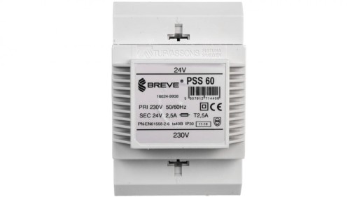 Transformator 1-fazowy modułowy bezpieczeństwa PSS 60 230/ 24V 2,5A, na szynę DIN, IP30, Ta 40, 16024-9938