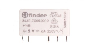 Wąski przekaźnik elektromagnetyczny 1P 6A 5V DC do płytki drukowanej 34.51.7.005.0010