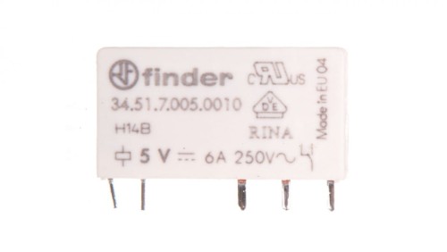 Wąski przekaźnik elektromagnetyczny 1P 6A 5V DC do płytki drukowanej 34.51.7.005.0010