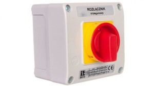 Łącznik krzywkowy 10A rozłącznik 0-1 4P w obudowie OB11 z czołem zamykanym żółto/czerwonym SK10-2.8210\OB11ZC