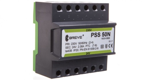 Transformator 1-fazowy modułowy bezpieczeństwa PSS 50N 230/ 24V 2,1A, na szynę DIN, IP20, Ta 40, 16024-9888