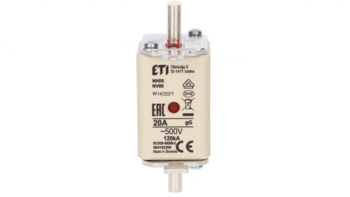 Wkładka bezpiecznikowa NH00 20A gG 500V 004182206
