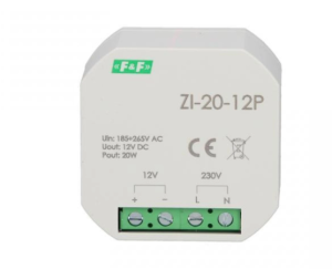 Zasilacz impulsowy do puszki 180-264V AC, wyj. 12V DC 1,6A 20W ZI-20-12P