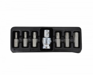 AWTOOLS KOŃCÓWKI TORX  7cz. T25-T55 + ADAPTER, Z OTWOREM BLACK LINE