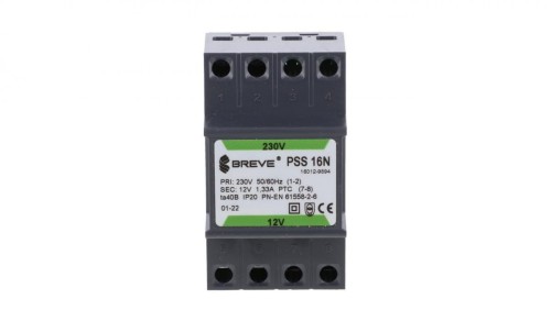 Transformator 1-fazowy modułowy bezpieczeństwa PSS 16N 230/ 12V 1,33A, na szynę DIN, IP20, Ta 40, 16012-9894