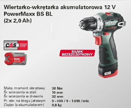 METABO WKRĘTARKA  POWERMAXX BS BL 38/20Nm 2x2,0Ah WALIZKA