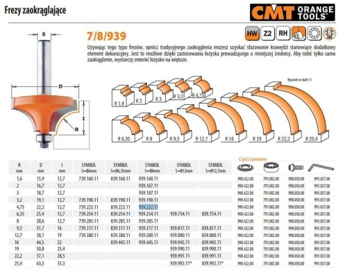 CMT FREZ ZAOKRĄGLAJĄCY HM R= 4,75 D=22,2 I=12,7 S=8