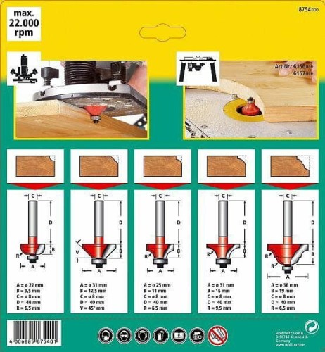 WOLFCRAFT ZESTAW FREZÓW PROFILOWYCH 5 szt.