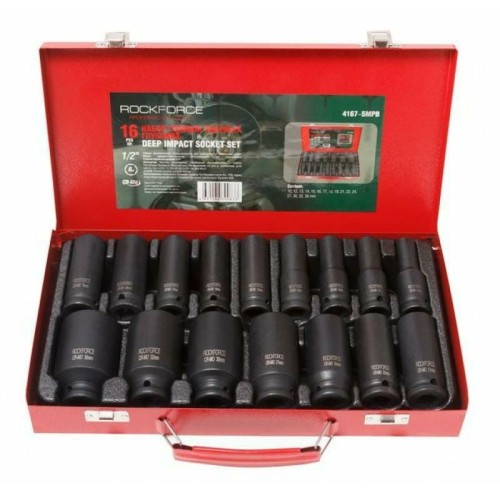 ROCKFORCE NASADKI UDAROWE DŁUGIE 16szt. 1/2"  10-36mm /WALIZKA