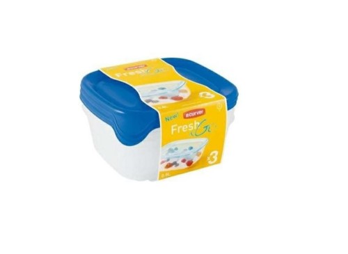 CURVER ZESTAW POJEMNIKÓW KWADRATOWYCH  FRESH&GO 3X0,8L   /NIEBIESKI/ TRANSPARENTNY