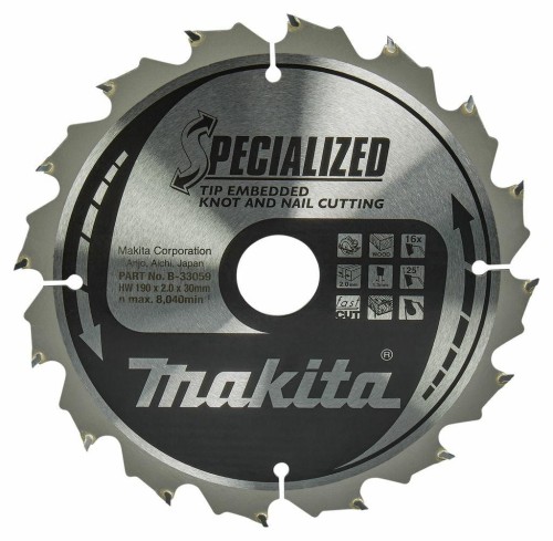 MAKITA PIŁA TARCZOWA  190x30x16z SPECJALIZED DREWNO (Z GWOŹDZIAMI I SĘKAMI)