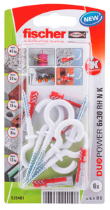 FISCHER KOŁEK DUOPOWER  6x30 Z HAKIEM OKRĄGŁYM /6szt. BIAŁE