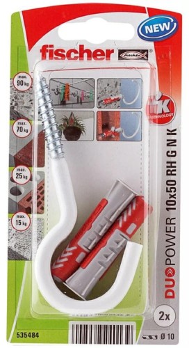 FISCHER KOŁEK DUOPOWER 10x50 Z HAKIEM OKRĄGŁYM /2szt. BIAŁE