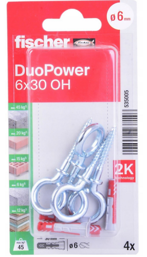 FISCHER KOŁEK DUOPOWER  6x30 Z HAKIEM OCZKOWYM /4szt.
